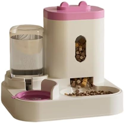 jkahh Automatic Feeder Dog Cat Food Bowl with Water Fountain Large Capacity Pet Food Storage Dispenser Container Puppy Pet Accessories,Pink,2L