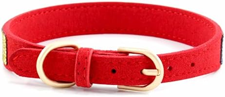 Rhinestone Dog Collar, Cute Dazzling Sparkling Soft Suede Leather Dog Cat Rhinestone Collar Crystal Diamond Pet Dog Puppy Collar (S, Red-3)