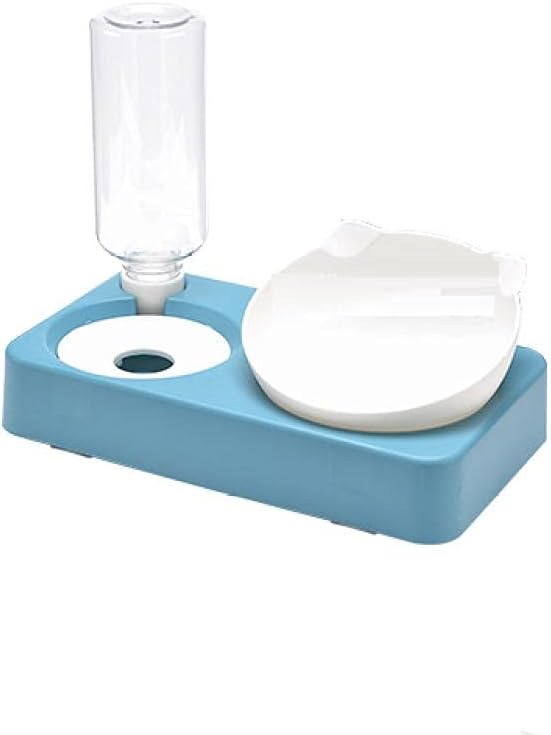 Dog Bowl Dog Dishes Cats and Dogs Automatic Drinking Water and Feeding Both Wrists Drinking Water Without Wet Mouth Pet Food Bowl Blue