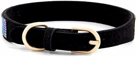 Haoyueer Rhinestone Dog Collar, Cute Dazzling Sparkling Soft Suede Leather Dog Cat Rhinestone Collar Crystal Diamond Pet Dog Puppy Collar (L, Black-3)