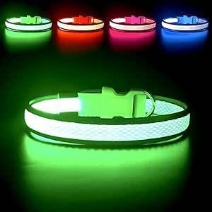 YFbrite Light up Dog Collar, USB Rechargeable LED Puppy Collar Super Bright Adjustable Glowing Dog Lights for Night Walking (Green, Large)