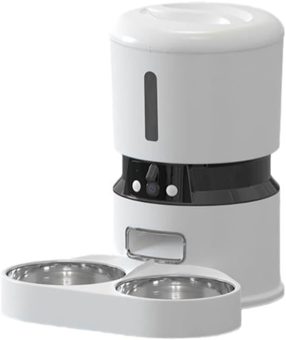 Dual-Camera HD Smart Pet Feeder, Dual Cameras, Dual Power Supply, APP Remote Video Interaction, Automatic Timed and Quantitative Feeding, Non-Clogging Feeder, 300W Pixel Camera. (Bowl-Double)