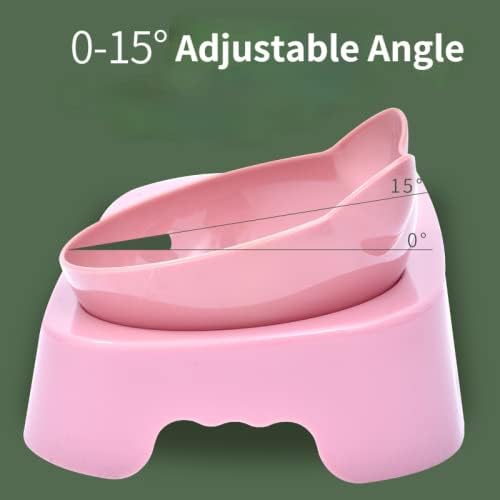 Pet Dog Bowl Automatic Cat Food with Water Fountain Drinking Raised Stand Dish Bowls and Dush(Pink)