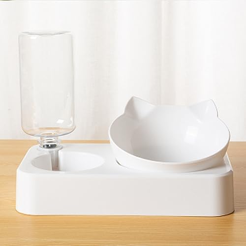 2-in-1 Automatic Pet Water Bottle & Food Bowl for Small/Medium Dogs, Cats & Rabbits - Portable White Pet Hydration & Feeding Solution