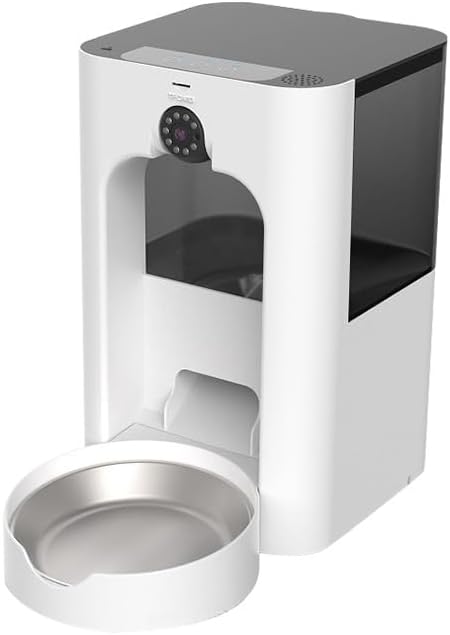 Automatic Cat Feeder with Camera, 5L Large-Capacity Pet Feeder, HD Video & Night Vision, Two-Way Audio, Laser Play, Scheduled Portion Control, Dual-Band WiFi, Battery & Plug-in Power