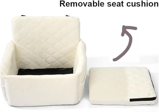 Ultra-Soft Fabric Dog Car Seat,Detachable Washable Puppy Car Bed,Portable Dog Booster Seat,Storage Pockets,Safety Belts, for Small Dogs up to 17 lbs,B