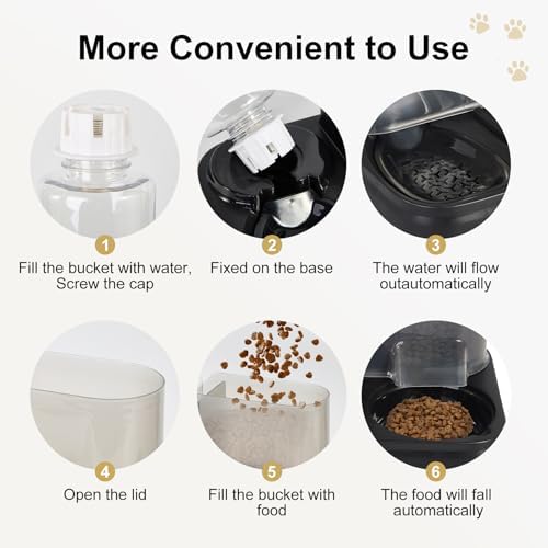 Automatic Pet Feeder & Water Dispenser Set for Dogs & Cats - Large Capacity Food & Water Station, Ideal for All Pets, Black Color
