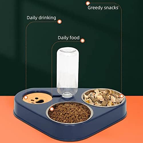 Pet Cat Bowl Automatic Dog 500ML Water Bottle Food Stainless Steel Double 3 Bowls Accessories(Pink,M-29.5x24.5x24.5cm)