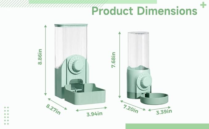 Pet Feeder And Water Dispenser 2-In-1, Green, Automatic, For Dogs Cats Birds, 54.1 Oz/1600 Ml Feeder, 17.58 Oz/520 Ml Dispenser, Hanging Cage Design