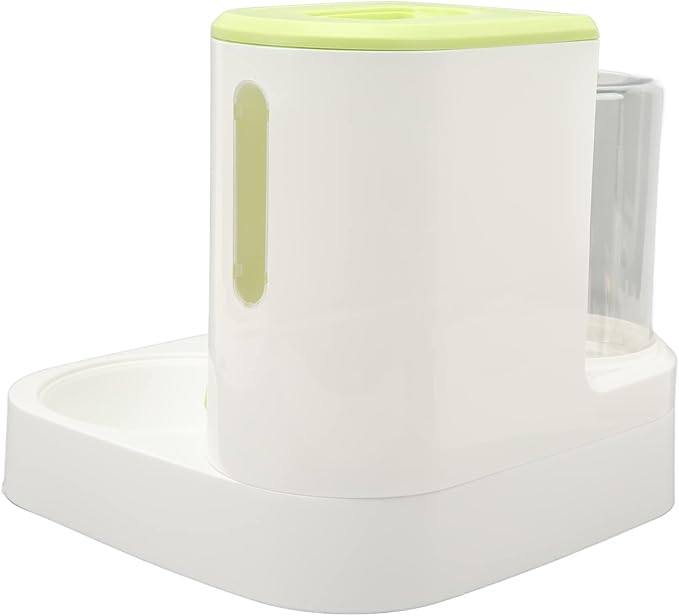Fydun Pet Cat Waterer Food Feeder with 2.2L Food Container Dog 1L Automatic Water Dispenser Food Feeder Green for Families (Green)