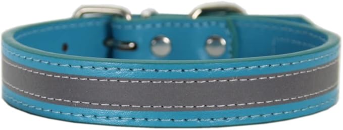 Anti lost Leather Luminous Collar Pet Collar Reflective Belt Pet Accessories 2pcs lake Blue L 2.5cm*50cm Neck 35cm 45cm
