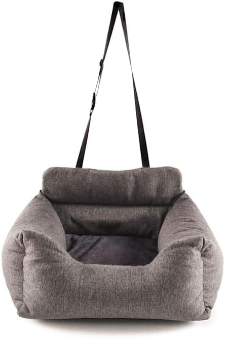 PAW BRANDS PupProtector Dog Car Seat for Medium and Large Dogs, Fully Detachable Car Booster Seat for Front and Back Seats, Orthopedic Dog Travel Bed, Gray, Single Seat