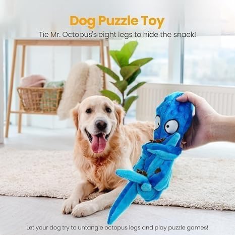 Bark & Brush Octopus Dog Toy 2-Pack – No Stuffing Squeaky & Crinkle Plush Dog Toys for Puppies & Dogs, Enrichment Chew Toy for Teething, Tug of War & Fetch