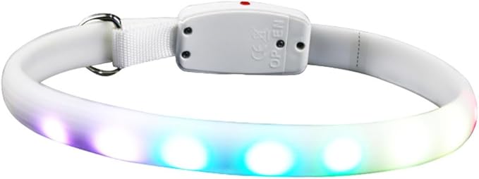 Ciieeo USB Charging LED Dog Collar Glowing Luminous Pet Collar White Light-up for Evening Strolls