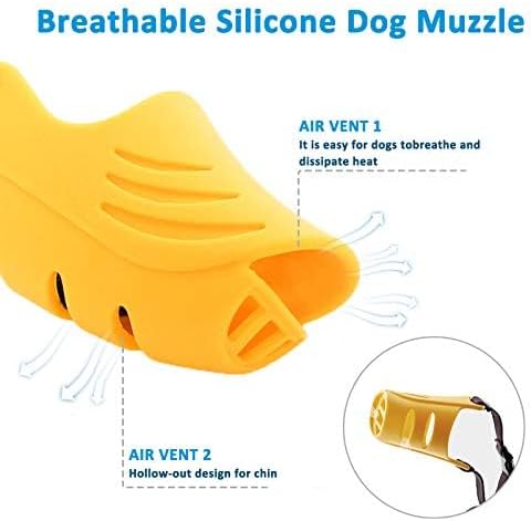 LUCKYPAW Dog Muzzle, Soft Duck Silicone Mouth Cover with Adjustable Strap for Small Medium Dogs, Best to Prevent Barking, Biting, and Chewing(Yellow,M)
