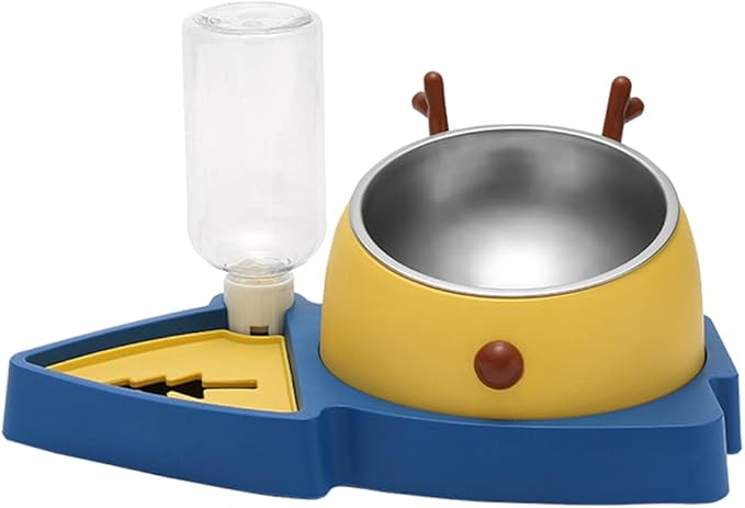 3 in 1 Pet Tableware Dog Food Bowl Automatic Waterer Tilted Elevated Stainless Steel Bowl with Slow Feeder 3 Colors Pet Automatic Feeder and Waterer