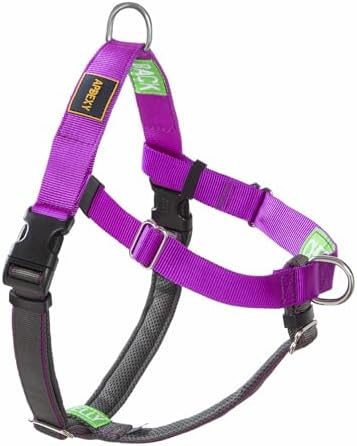 Easy Walk No Pull Dog Harness, Freedom Walk with Front and Back Clips Stainless D-Rings, Comfortable, Sewn-in Instructions Tags for Easy Use, for Medium Dogs Weight 32-40lbs (Purple, M)