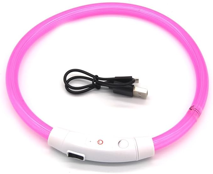 LED Fiber Optic Dog Collar, USB Charging, Nighttime Anti-Collision, Night Warning, Safe Walking (Pink, L)