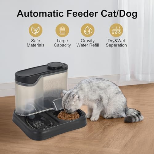 Automatic Pet Feeder & Water Dispenser Set for Dogs & Cats - Large Capacity Food & Water Station, Ideal for All Pets, Black Color