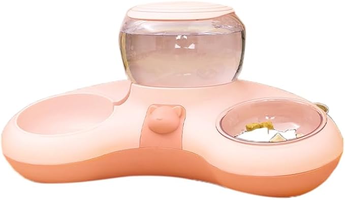 Pet Food and Water Bowl Set, Large Capacity Crescent Type Tilt Design Automatic Double Pet Bowls with Skid Resistance Bottom, Pet Feeder Automatic Gravity Water Dispenser for