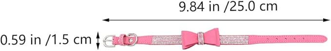 Pet Dog Collar Rhinestone Bow Tie Adjustable Microfiber XXS 25cm Pink Bling Collar for Small Cats and Puppies