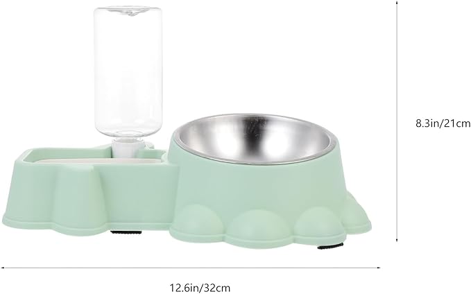 Yardwe Multifunctional Automatic Dog Feeder and Stainless Steel Water Dispenser Bowl, Wear-Resistant Green Pet Food Container for Indoor and Outdoor Use