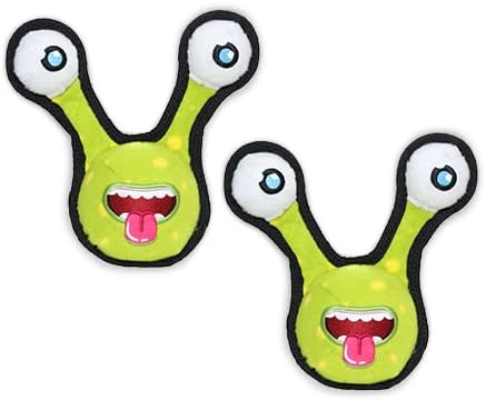 TUFFY® - World's Tuffest Soft Dog Toy - Alien - Multiple Layers. Made Durable, Strong & Tough. Interactive Play (Tug, Toss & Fetch). Machine Washable & Floats. (2 Eye, Large 2 Pack)