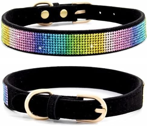 Haoyueer Rhinestone Dog Collar, Cute Dazzling Sparkling Soft Suede Leather Dog Cat Rhinestone Collar Crystal Diamond Pet Dog Puppy Collar (L, Black-3)