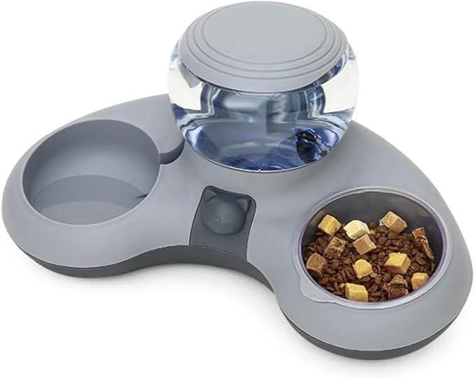 Pet Food and Water Bowl Set, Large Capacity Crescent Type Tilt Design Automatic Double Pet Bowls with Skid Resistance Bottom, Pet Feeder Automatic Gravity Water Dispenser for