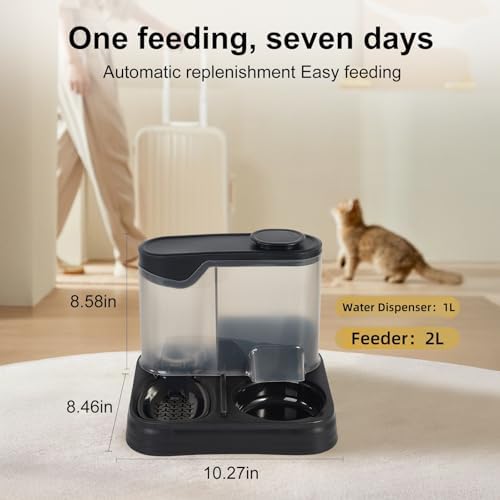Automatic Pet Feeder & Water Dispenser Set for Dogs & Cats - Large Capacity Food & Water Station, Ideal for All Pets, Black Color