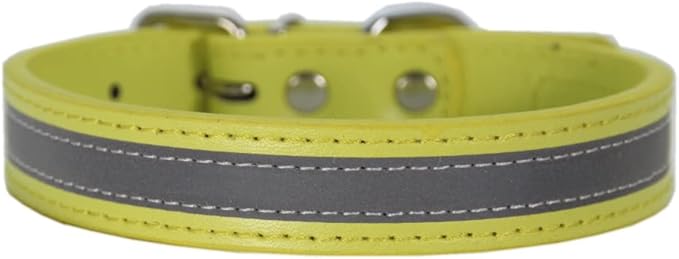 Anti lost Leather Luminous Collar Pet Collar Reflective Belt Pet Accessories 2pcs yellow M 2.0cm*42cm Neck 30cm 37cm