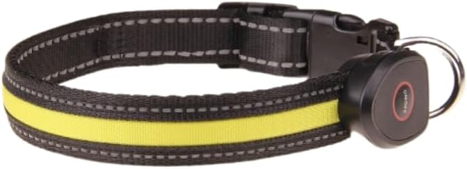 FUR-Safety Dog LED Collar - Animal Collar, Nylon, High Visibility, Adjustable Light Modes - S/M/L, Blue/Green/Orange/Pink/Red/Yellow - for Outdoor Night Activities (Yellow, Large)