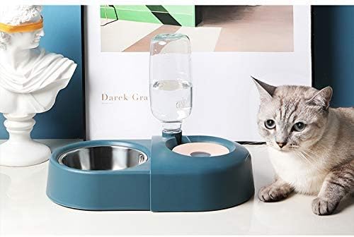 HANAMYA 2-in-1 Pet Feeder Set with Automatic Water Dispenser and Stainless Steel Bowl, for Dog and Cat, Blue