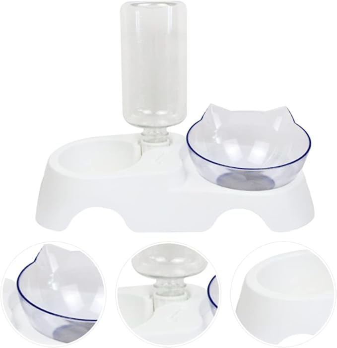 Mipcase 1set Pet Food Feeder Dual-Bowl Design for Cats and Dogs Automatic Water Dispenser Tilted Food and Water Bowls Easy Suitable for Pets