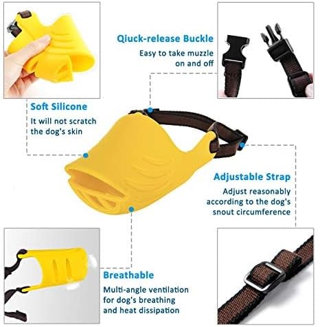 LUCKYPAW Dog Muzzle, Soft Duck Silicone Mouth Cover with Adjustable Strap for Small Medium Dogs, Best to Prevent Barking, Biting, and Chewing(Yellow,M)