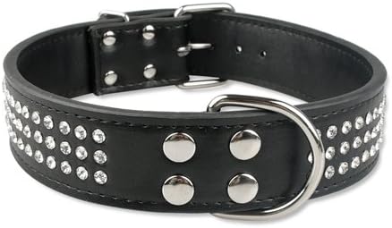 Dog Collar Leather Large Dog Collars Sparkly Crystal Diamonds Studded Pet Collar for Medium Large Dogs Red Pink Black Black M