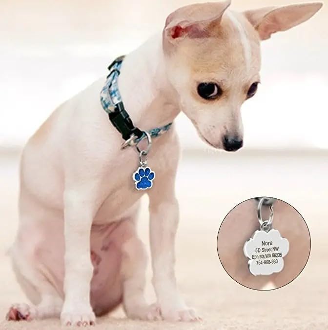 Cute Personalized Pet Name Tags - Glitter Custom Pet ID, Dog ID Tags Engraved, Paw-Shaped Small: Green