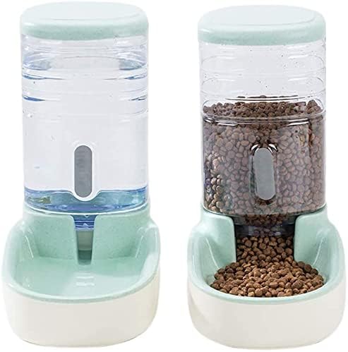 Massage cushion Automatic Pet Feeder Food Feeder and Waterer Dispenser Set 3.8L for Dogs Cats Small & Medium Pets Animals 1019 (Color : Grey) (Green)