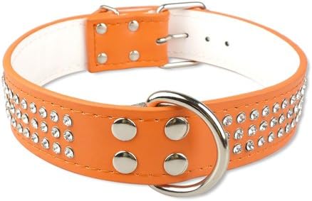 Dog Collar Leather Large Dog Collars Sparkly Crystal Diamonds Studded Pet Collar for Medium Large Dogs Red Pink Black Gold M