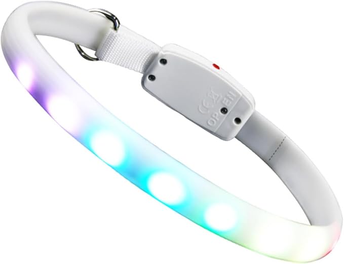 USB Charging LED Dog Collar White Flashing Pet Collar Night Luminous Glowing for Safe Night Walking