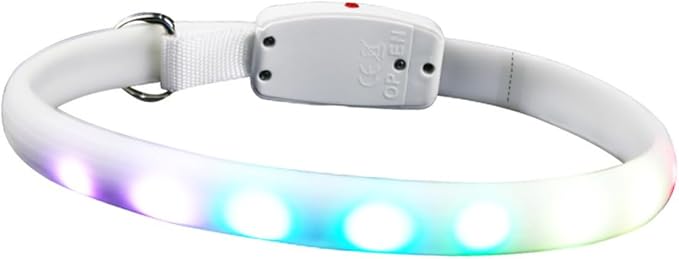 LED USB Rechargeable Dog Collar White Flashing Pet Dog Collar Safe Walking Outdoor Use