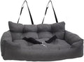 Dog Car Seat, Safe Cozy Travel Bed Carrier with Clip-On Leash, Storage Pockets, Water-Resistant & Machine Washable for Puppies(Dark Gray 2 Seat)