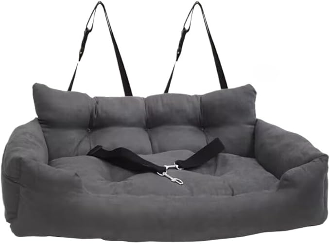 Dog Car Seat, Safe Cozy Travel Bed Carrier with Clip-On Leash, Storage Pockets, Water-Resistant & Machine Washable for Puppies(Dark Gray 2 Seat)
