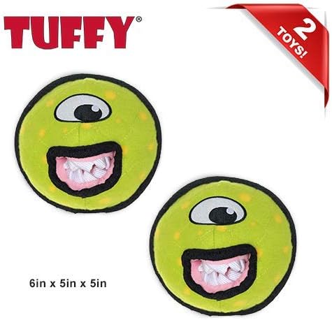 TUFFY® - World's Tuffest Soft Dog Toy - Alien - Multiple Layers. Made Durable, Strong & Tough. Interactive Play (Tug, Toss & Fetch). Machine Washable & Floats. (Ball Green, Large 2 Pack)