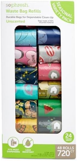 So Phresh Dog Waste Bag Refill Rolls Seasonal Bulk Variety Pack. Count of 720