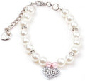 Fancy Pinky Crystal Heart Pet Cat Dog Necklace Jewelry with Bling Pearls Rhinestones Charm for Pets Cats Small Dogs Girl Teacup Chihuahua Yorkie Clothes Costume Outfits (12-Inch)