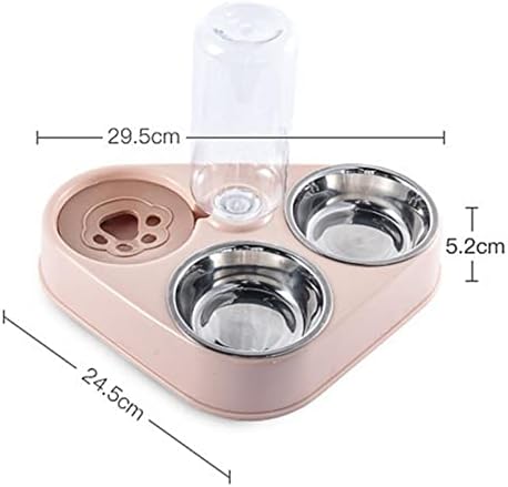 3 in 1 Pet Dog Bowl with Water Bottle Cat Automatic Drinking Food Double Bowls Stainless Steel(3 in 1 Pink)