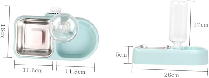 POPETPOP Double PET Water Feeder Automatic Drinking Tool Dual Bowls for Dogs and Cats Plastic Blue Color for Home and Travel
