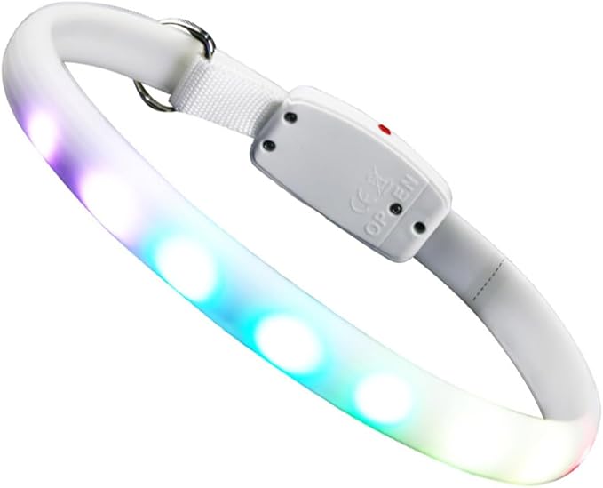 Veemoon LED Dog Collar USB Rechargeable Glowing Luminous Pet Collar White Night Safety for Dogs