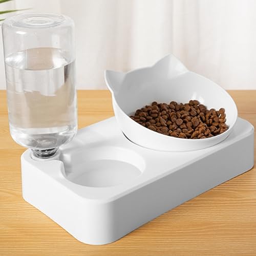 2-in-1 Automatic Pet Water Bottle & Food Bowl for Small/Medium Dogs, Cats & Rabbits - Portable White Pet Hydration & Feeding Solution